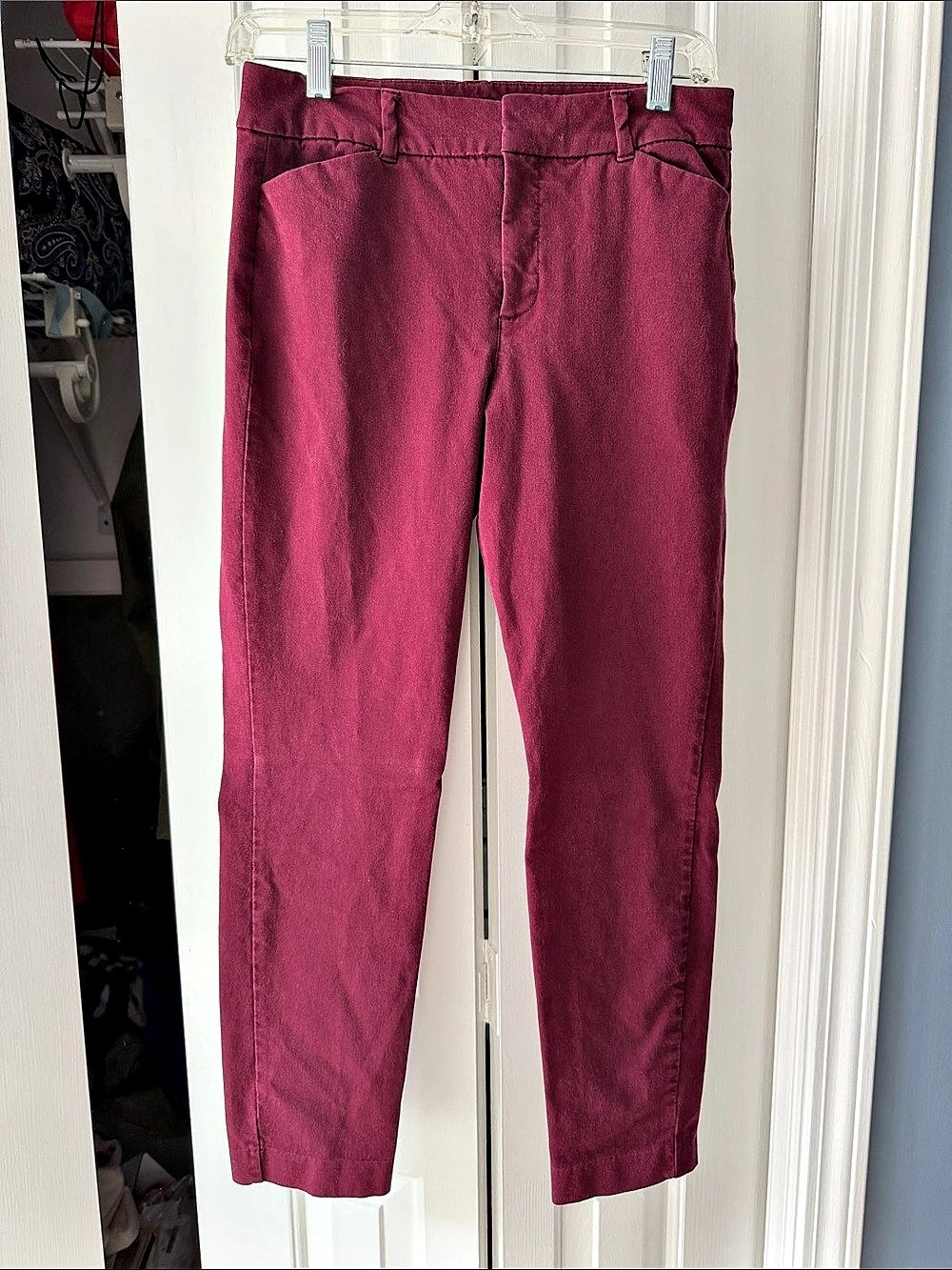 Old Navy Pixie High-Rise Secret-Slim Pockets Pants in Burgandy